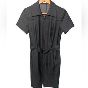 CALVIN KLEIN Gray Short Sleeve Military Trench Dress Size 6 Belted Grunge